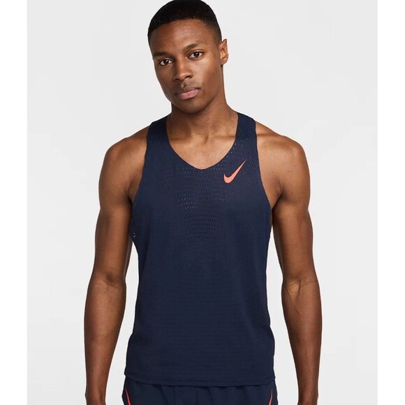 NWT Nike AeroSwift Men's Dri-FIT ADV Running Singlet FN4231-451 BLUE/ORANGE Sz S - Picture 1 of 4